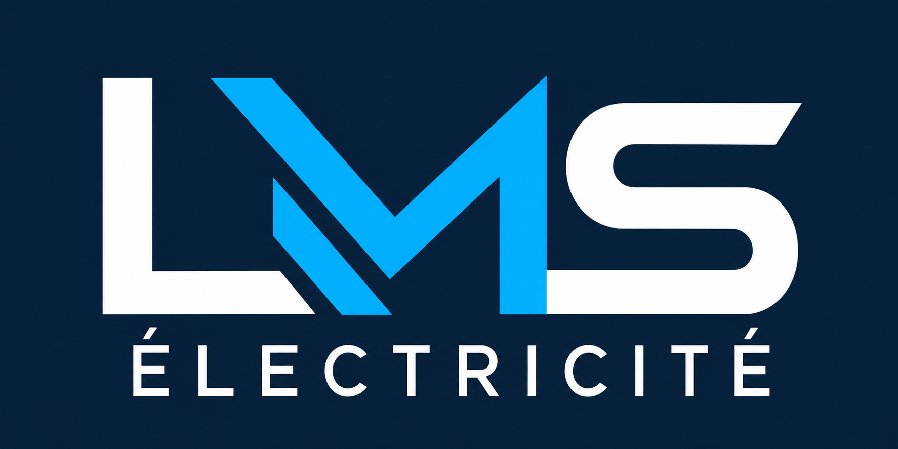 Logo LMS Électricité bleu et blanc sur fond bleu marine